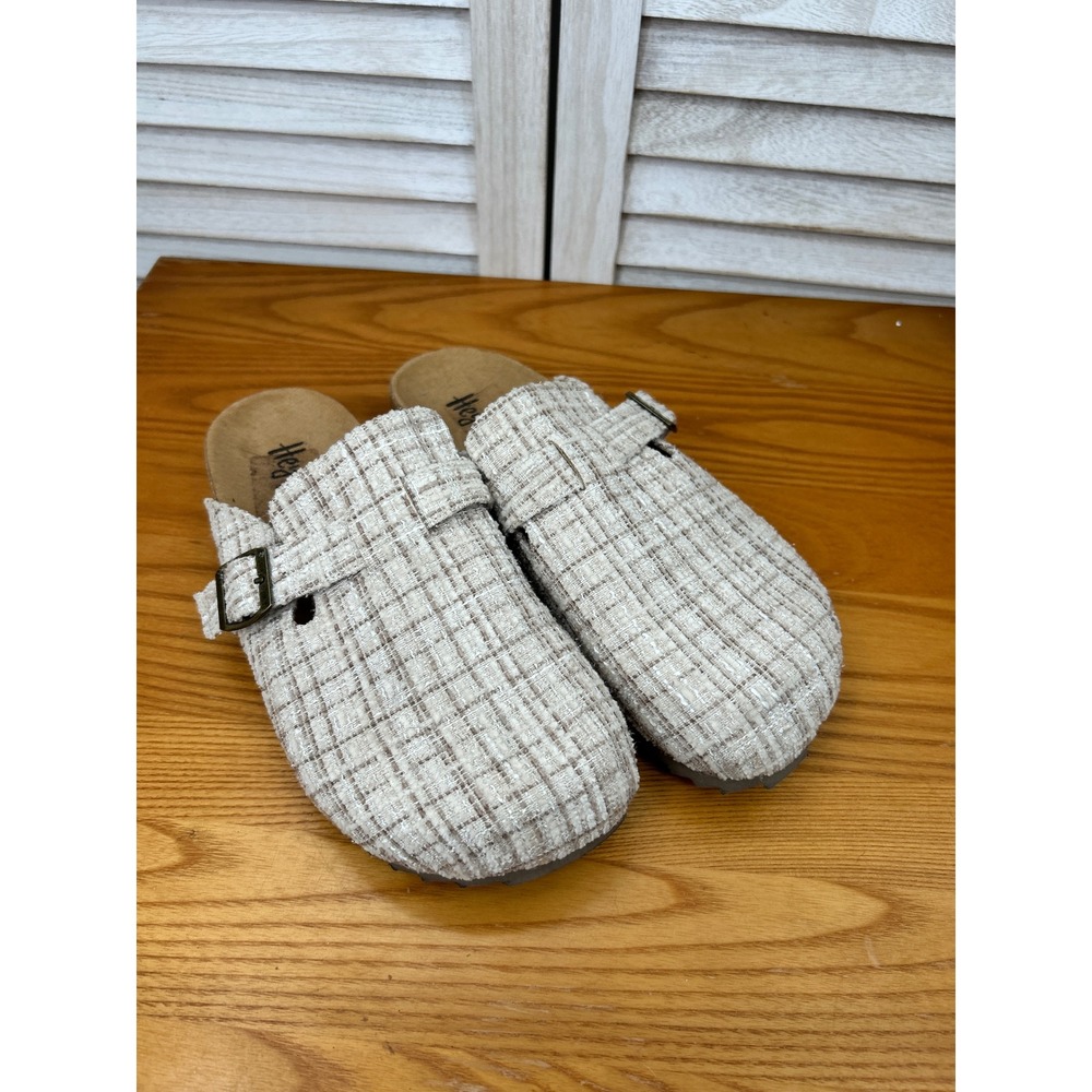 Corky's Hey Girl Plaid Mules Size 10 Beige Women Slip On Clogs